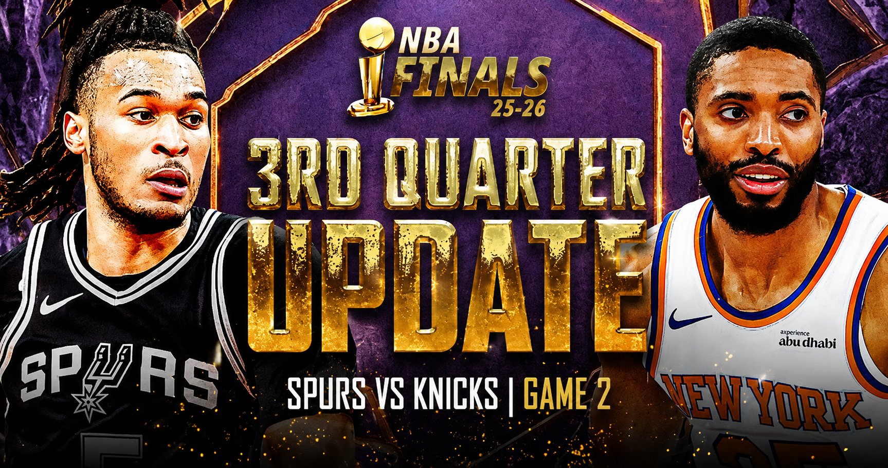 AFTER 3RD QTR: Knicks lead Spurs 84-75 in Game 2 of 2026 NBA Finals image