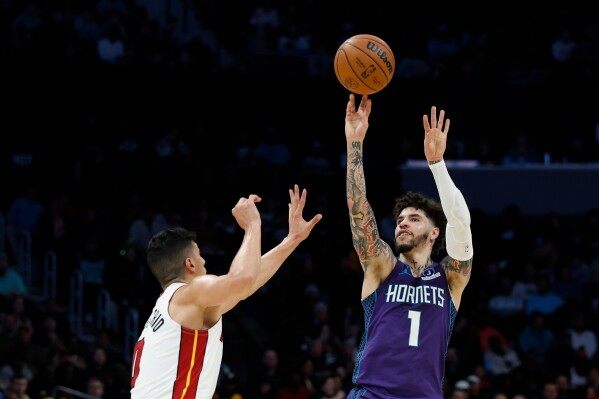 LaMelo Ball has 30 points and 13 assists as Hornets beat short-handed Heat 136-106 image