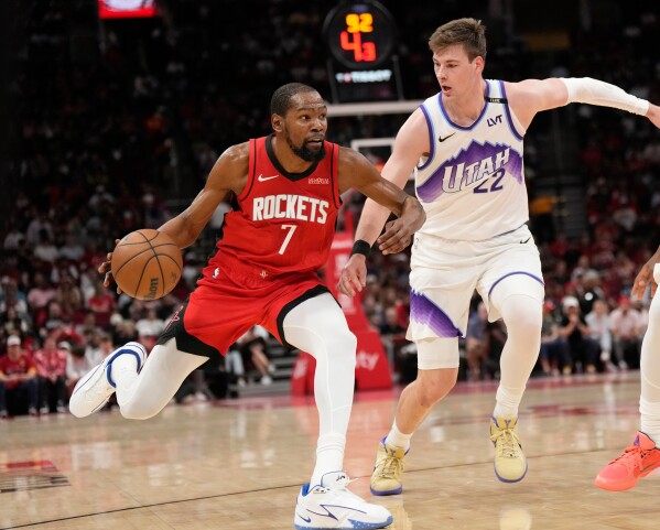 Rockets win their 5th straight, beating the Jazz 140-106 behind 25 points from Kevin Durant image